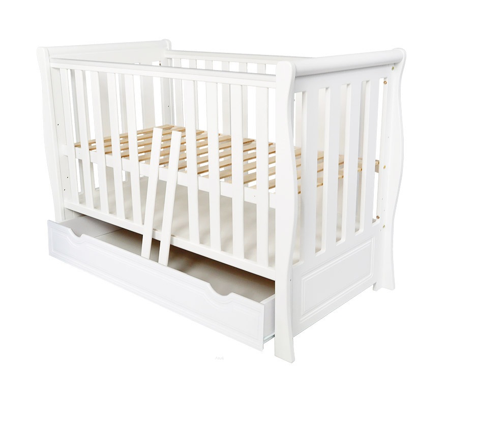 Patut din lemn si MDF Nichiduta Megan II Alb cu sertar,sistem 2 bare detasabile,bariera de protectie inclusa,vopsele ecologice pe baza de apa,margini rotunjite,dimeniuni interioare 120x60cm - 1