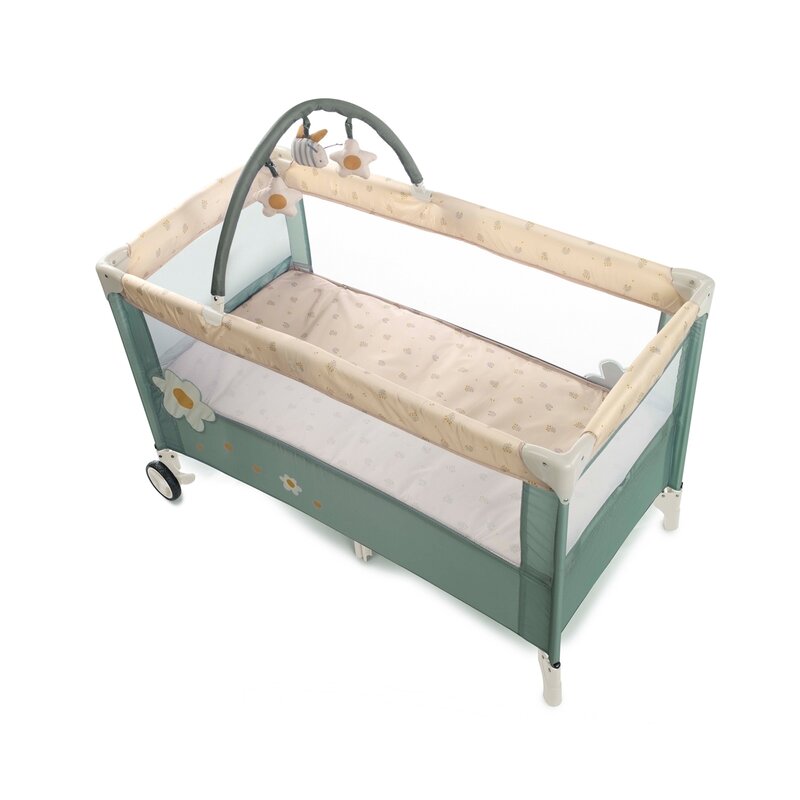 Patut pliabil Jane Duo Level Botanic cu roti, arcada cu jucarii, geanta de transport, doua nivele