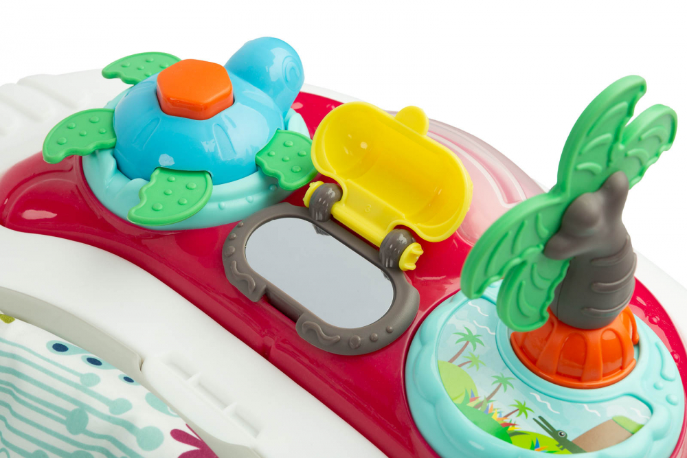Premergator 2in1 pentru copii Toyz Surf Blossom, Roti pivotante, Model pliabil, Scaun reglabil pe inaltime, Spatar inalt, Husa detasabila, Opritoare din cauciuc,Panou cu jucarii interactive detasabil,de la 6 luni pana la 12kg