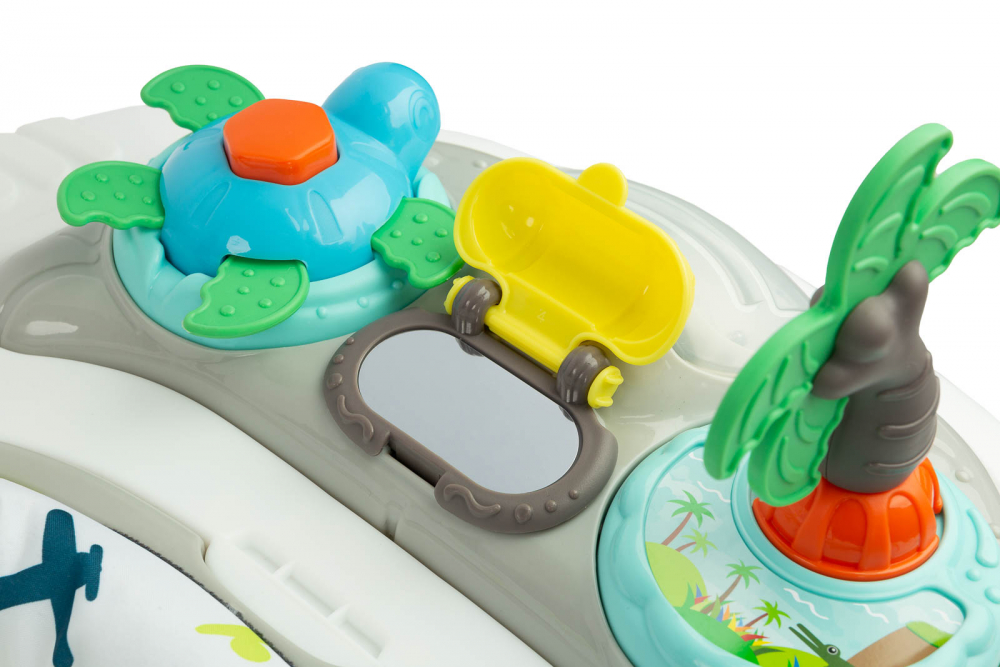 Premergator 2in1 pentru copii Toyz Surf Fly, Roti pivotante, Model pliabil, Scaun reglabil pe inaltime, Spatar inalt, Husa detasabila, Opritoare din cauciuc,Panou cu jucarii interactive detasabil,de la 6 luni pana la 12kg