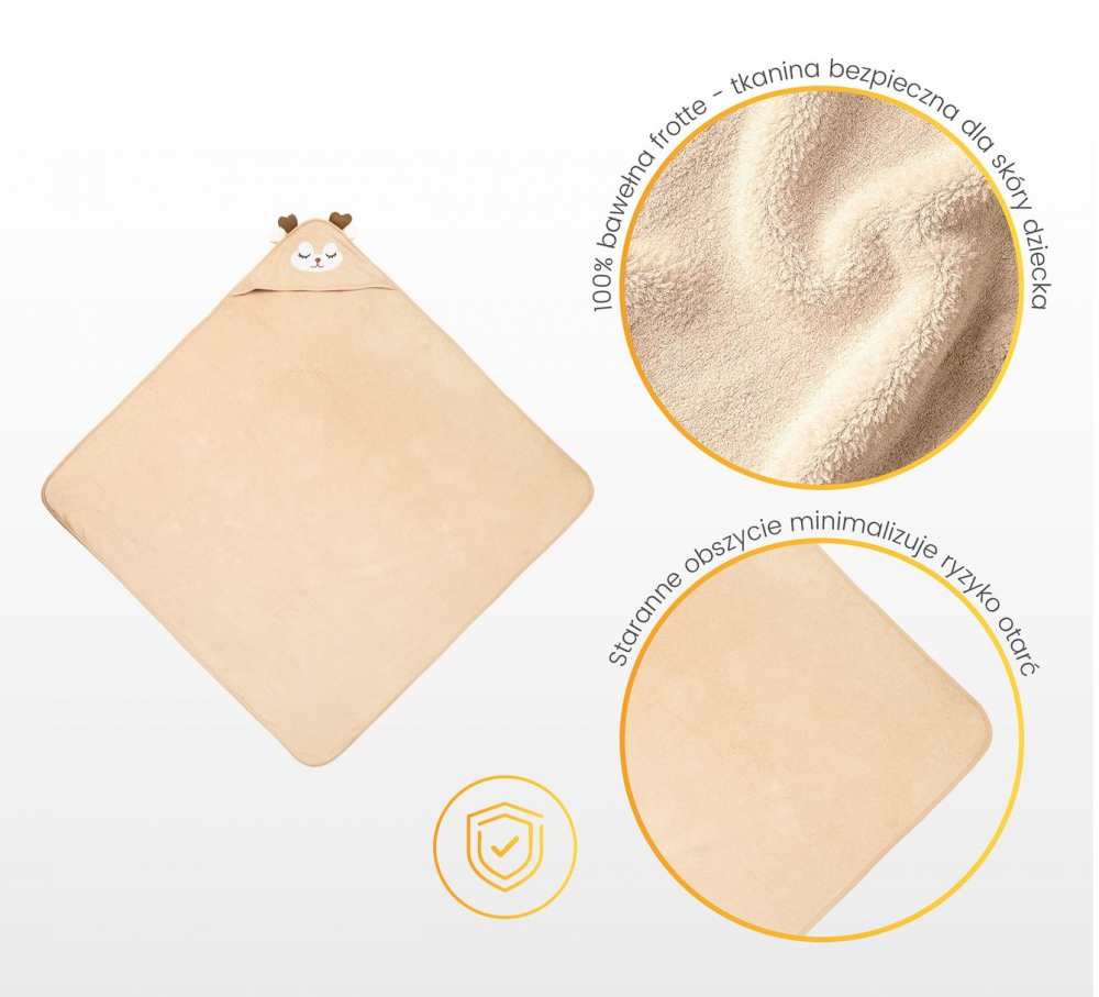 Prosop pentru bebelusi Sensillo Rabbit Pink 100x100cm cu capison,din bumbac terry de calitate,design atractiv,lavabil la 40grade - 1 | YEO