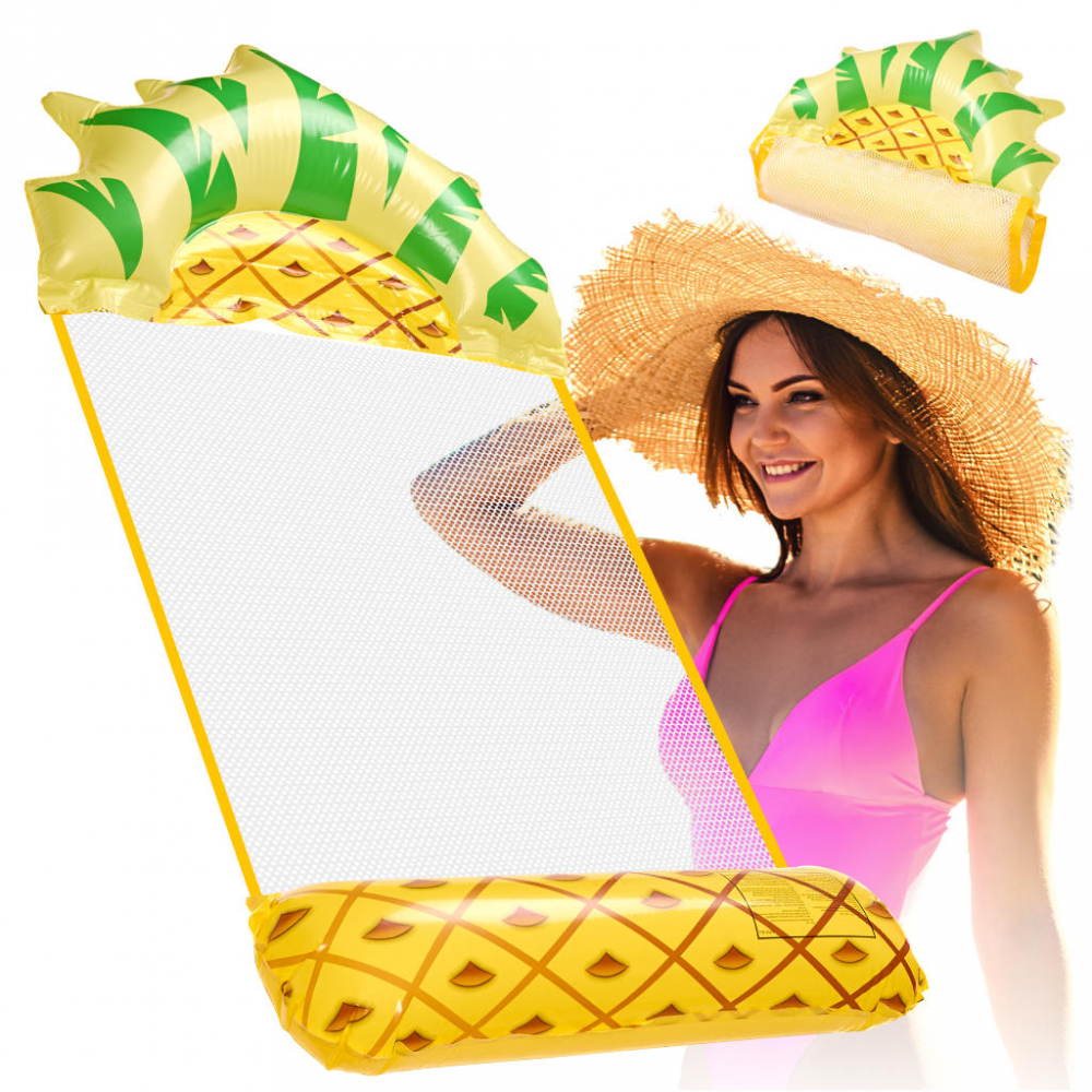 Saltea gonflabila tip hamac, pentru plaja si piscina, dimensiune 135 x 72 cm, model Ananas