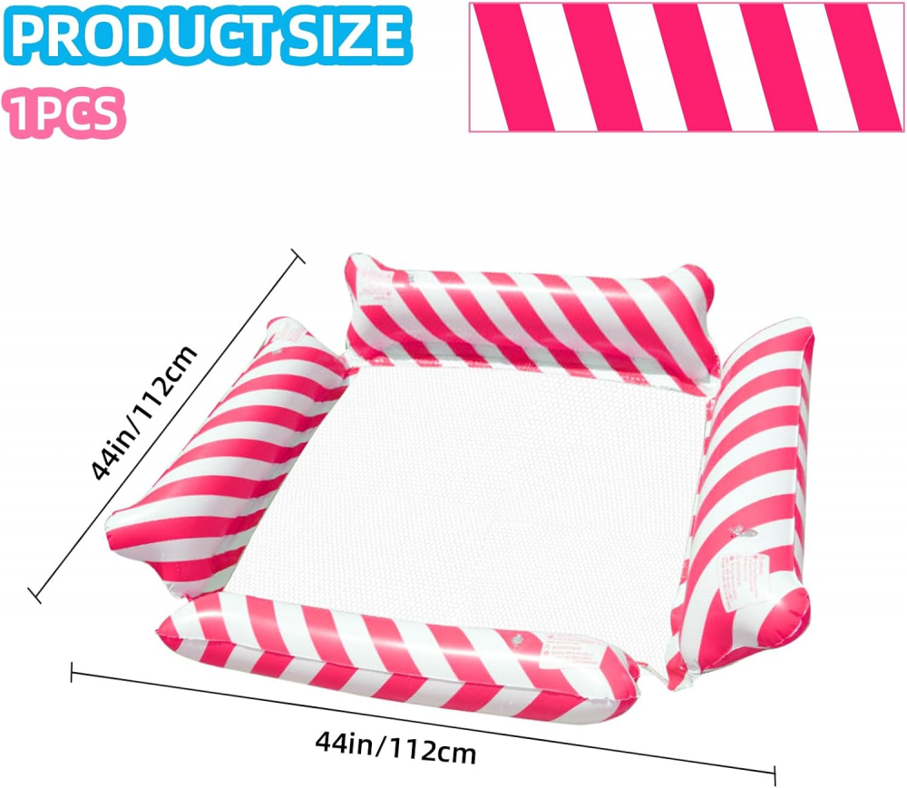Saltea gonflabila pentru plaja si piscina, Ikonka, tip hamac, cu 4 camere gonflabile, pana la 120 kg, dimensiune 112 x 112 cm, Pink
