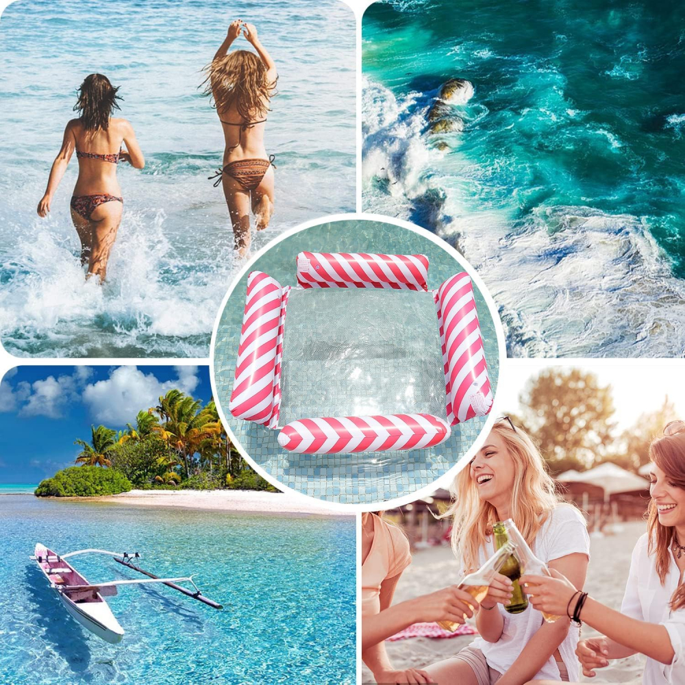 Saltea gonflabila pentru plaja si piscina, Ikonka, tip hamac, cu 4 camere gonflabile, pana la 120 kg, dimensiune 112 x 112 cm, Pink - 1 | YEO