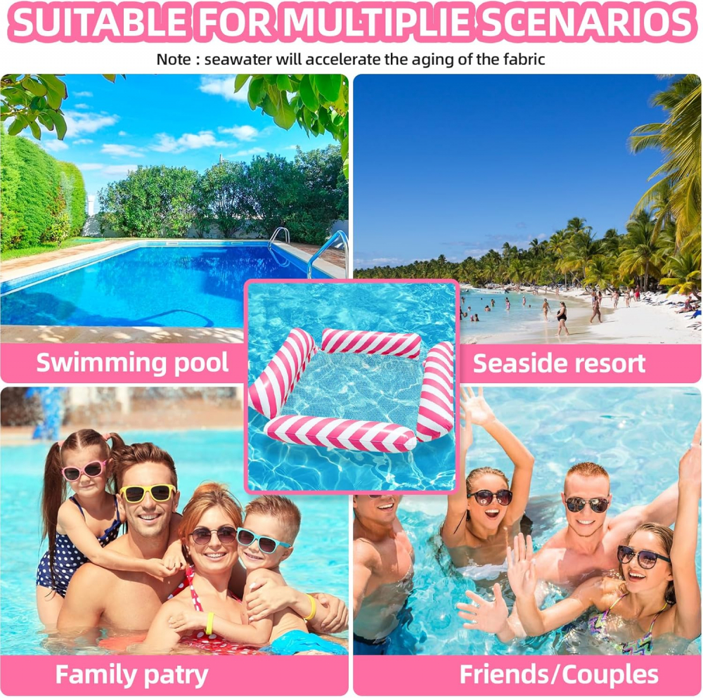 Saltea gonflabila pentru plaja si piscina, Ikonka, tip hamac, cu 4 camere gonflabile, pana la 120 kg, dimensiune 112 x 112 cm, Pink - 2 | YEO