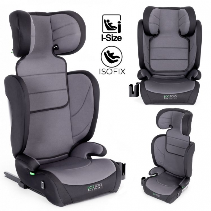 Scaun auto cu Isofix Ecotoys Gri, grupa 100-150 cm, i-Size, omologare R12903