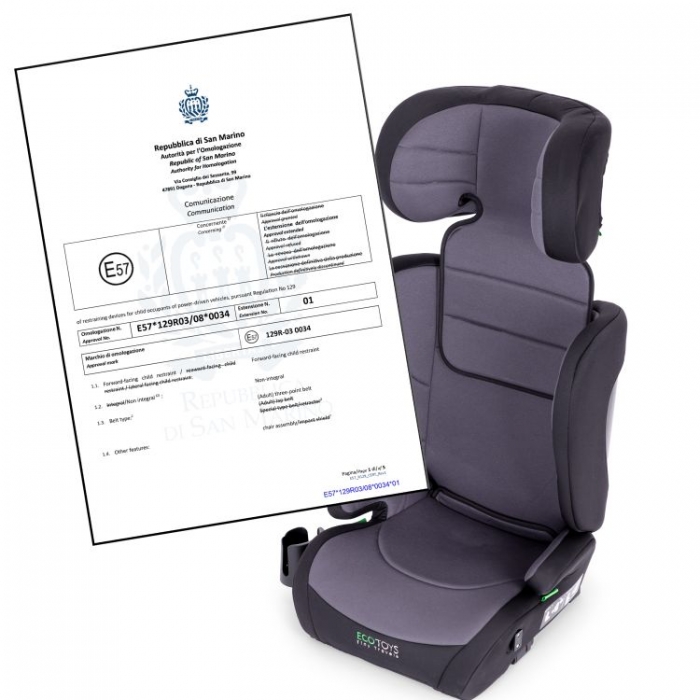 Scaun auto cu Isofix Ecotoys Gri, grupa 100-150 cm, i-Size, omologare R12903 - 1