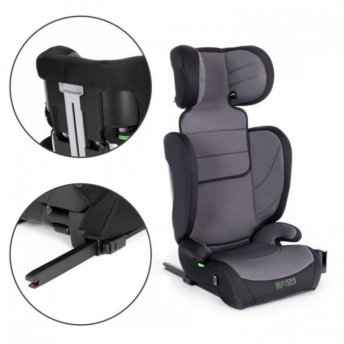 Scaun auto cu Isofix Ecotoys Gri, grupa 100-150 cm, i-Size, omologare R12903 - 6