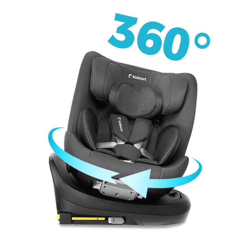 Scaun auto cu isofix rotativ pentru copii Kidnort Radjur Black, 360 i-Size 40-150 cm, Top Tether, centuri in 5 puncte, Sistem de impact lateral, parasolar reglabil, Pozitie somn - 4