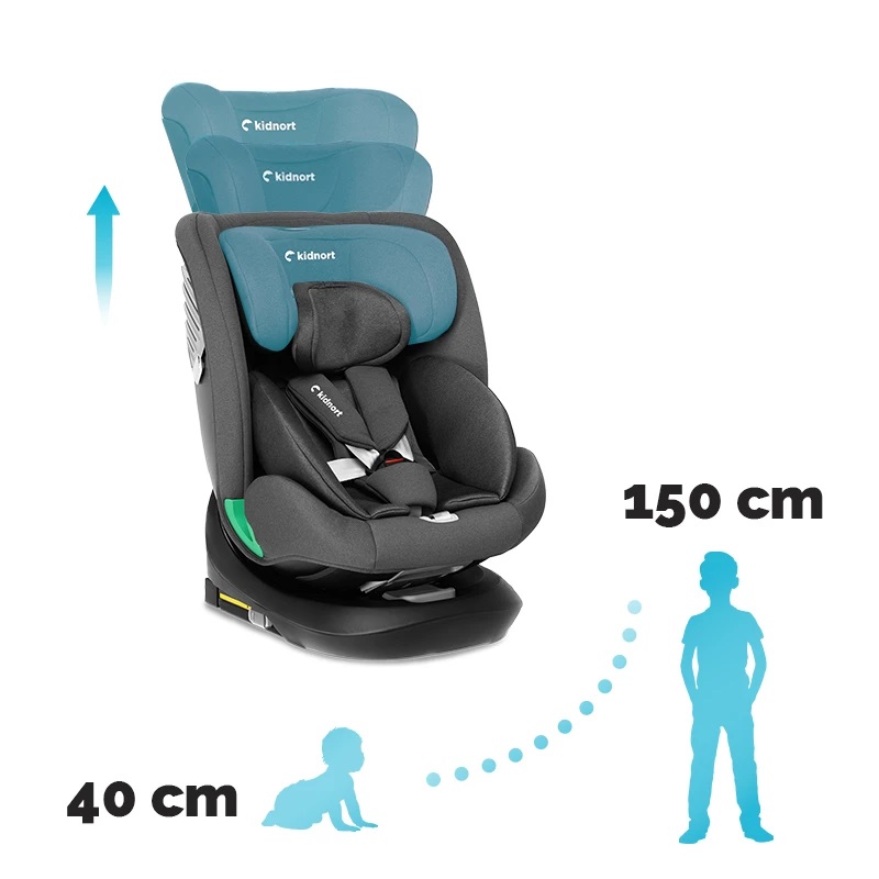 Scaun auto cu isofix rotativ pentru copii Kidnort Radjur Black, 360 i-Size 40-150 cm, Top Tether, centuri in 5 puncte, Sistem de impact lateral, parasolar reglabil, Pozitie somn - 5