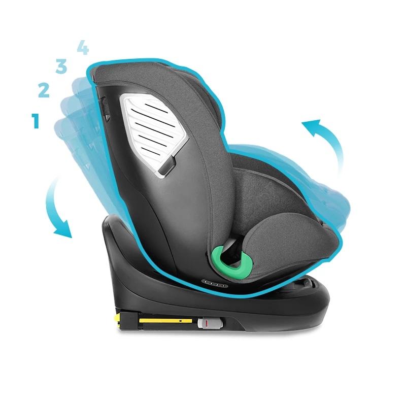 Scaun auto cu isofix rotativ pentru copii Kidnort Radjur Black, 360 i-Size 40-150 cm, Top Tether, centuri in 5 puncte, Sistem de impact lateral, parasolar reglabil, Pozitie somn - 6