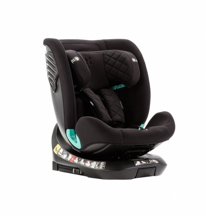 Scaun auto pentru copii cu isofix 4 in 1, Adamex Trip, omologat R129 i-Size, rotativ, cu picior de fixare, 12 niveluri de ajustare a suportului pentru cap, 40-150 cm sau 0-12 ani, Negru