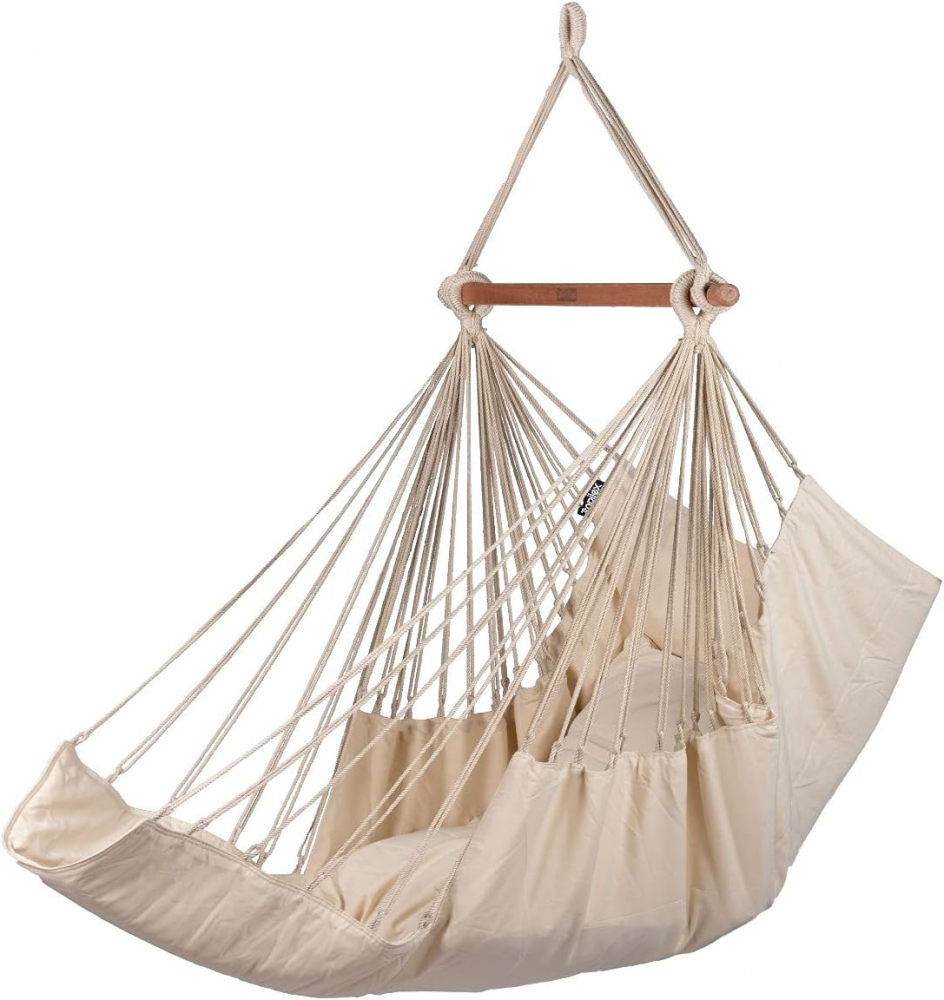 Scaun balansoar tip hamac brazilian, cu suport pentru picioare, dimensiune 130 cm, Bej - 1 | YEO
