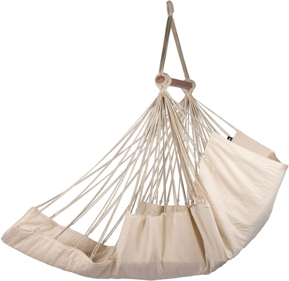 Scaun balansoar tip hamac brazilian, cu suport pentru picioare, dimensiune 130 cm, Bej - 2 | YEO
