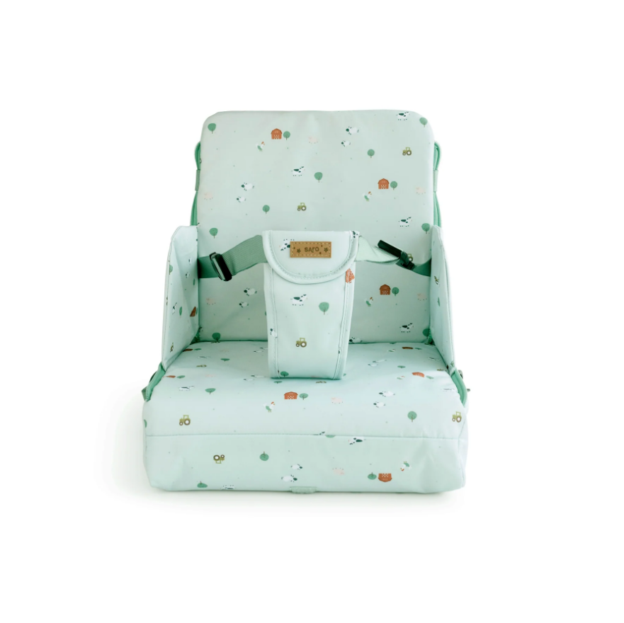 Scaun de masa portabil Funny Farm 2 in 1, design multifunctional, geanta de mana, centura de siguranta