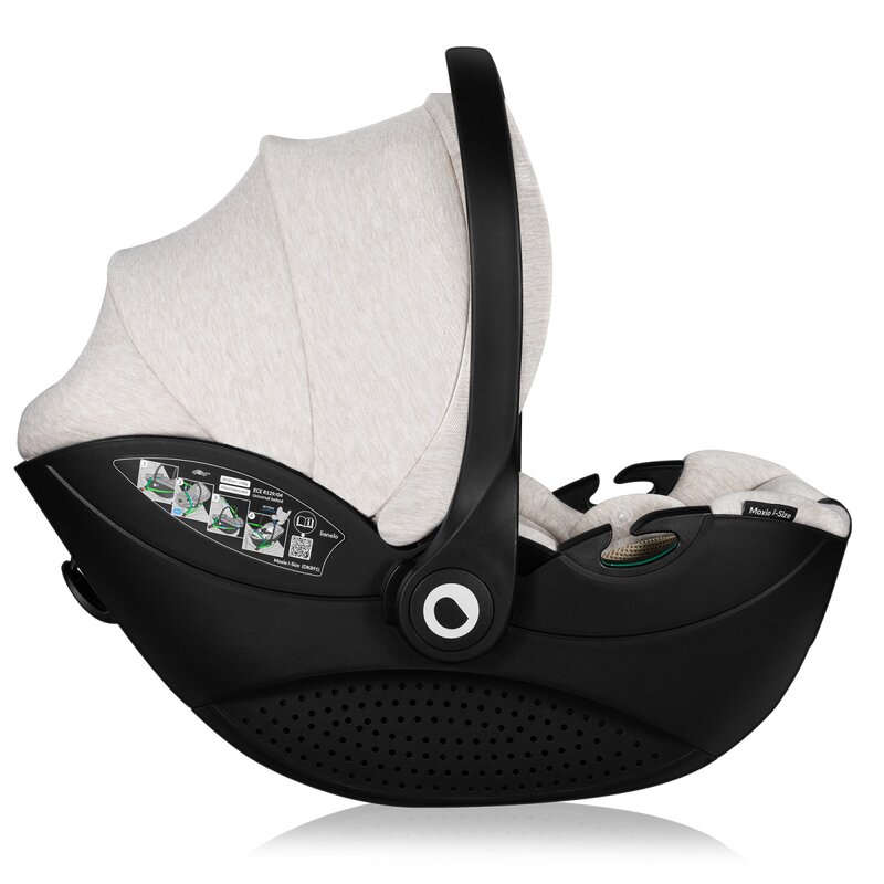 Scoica auto Lionelo Moxie Bej, i-Size, include baza rotativa 360 cu picior de fixare, 40-87 cm, tetiera reglabila, intarita cu spuma de memorie, carcasa ventilata, protectie avansata, conform R129 - 2