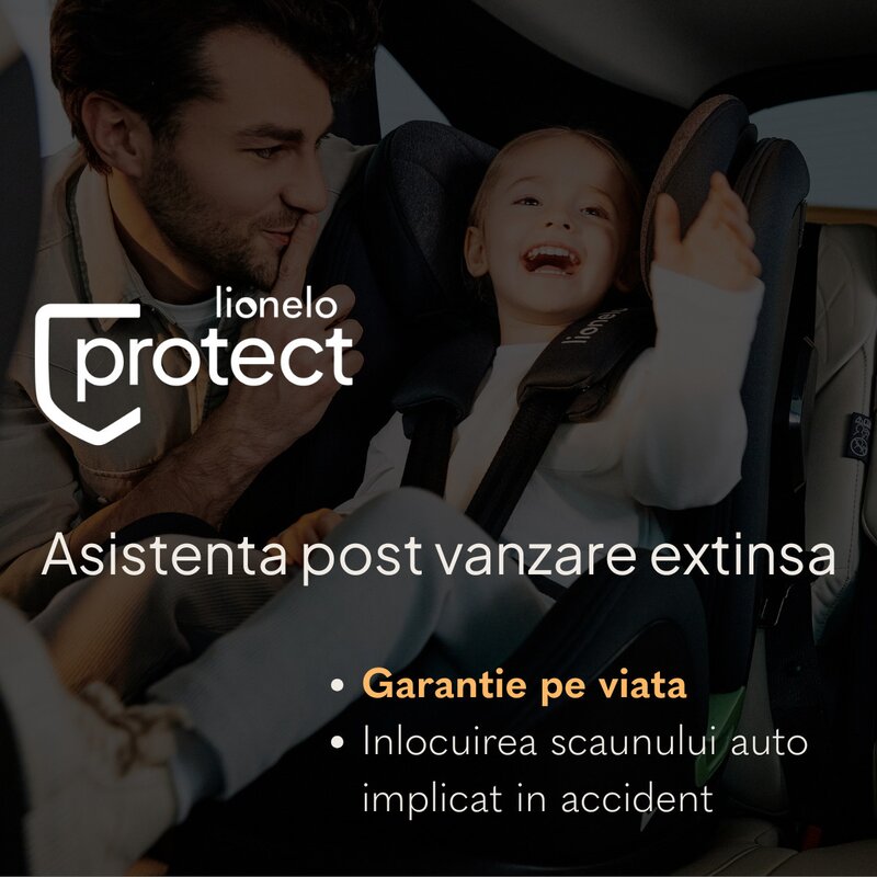 Scoica auto Lionelo Moxie Negru, i-Size, include baza rotativa 360 cu picior de fixare, 40-87 cm, tetiera reglabila, intarita cu spuma de memorie, carcasa ventilata, protectie avansata, conform R129