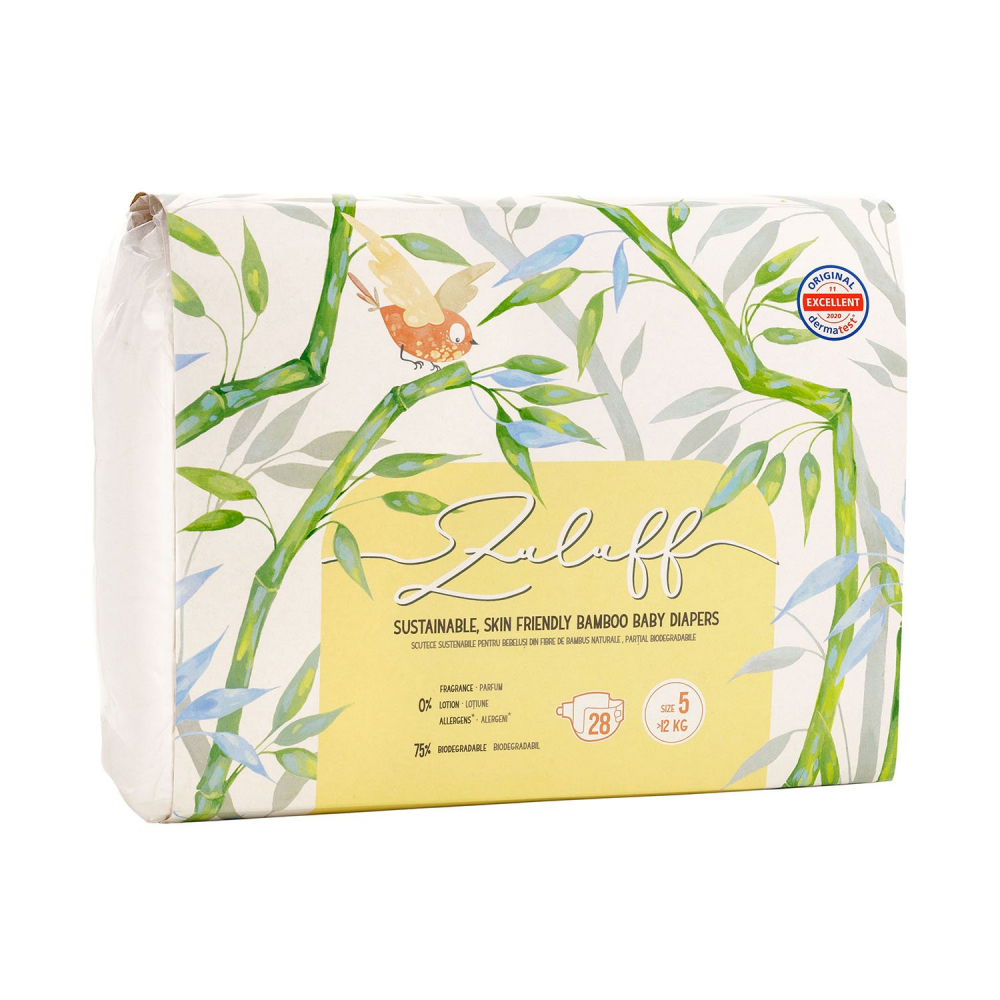 Scutece din bambus Zuluff, marime 5, peste 12 kg, 28 bucati