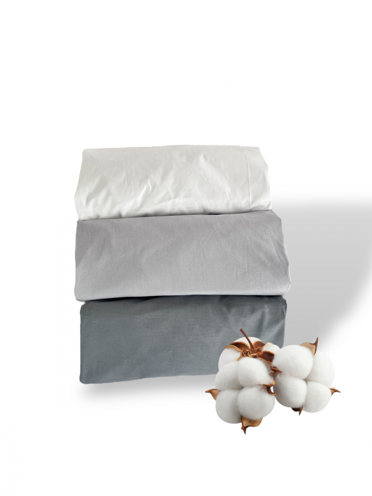 Set 3 cearsafuri din bumbac ranforce pentru pat copii, Deseda, cu elastic roata, dimensiune 160 x 80 cm, mix  gri