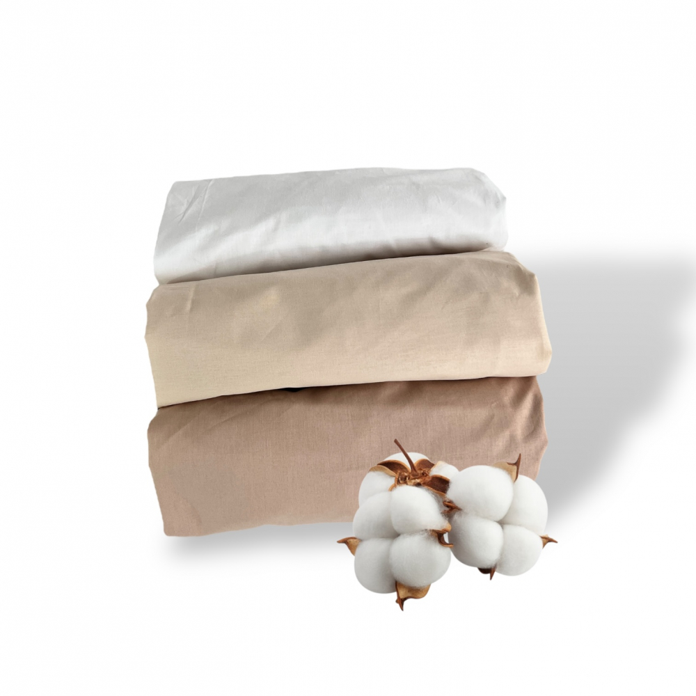 Set 3 cearsafuri din bumbac ranforce pentru pat copii, Deseda, cu elastic roata, dimensiune 160 x 80 cm, mix bej