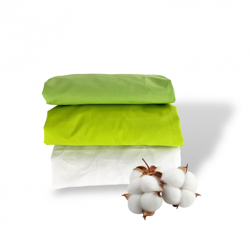Set 3 cearsafuri din bumbac ranforce pentru pat copii, Deseda, cu elastic roata, dimensiune 160 x 80 cm, mix verde