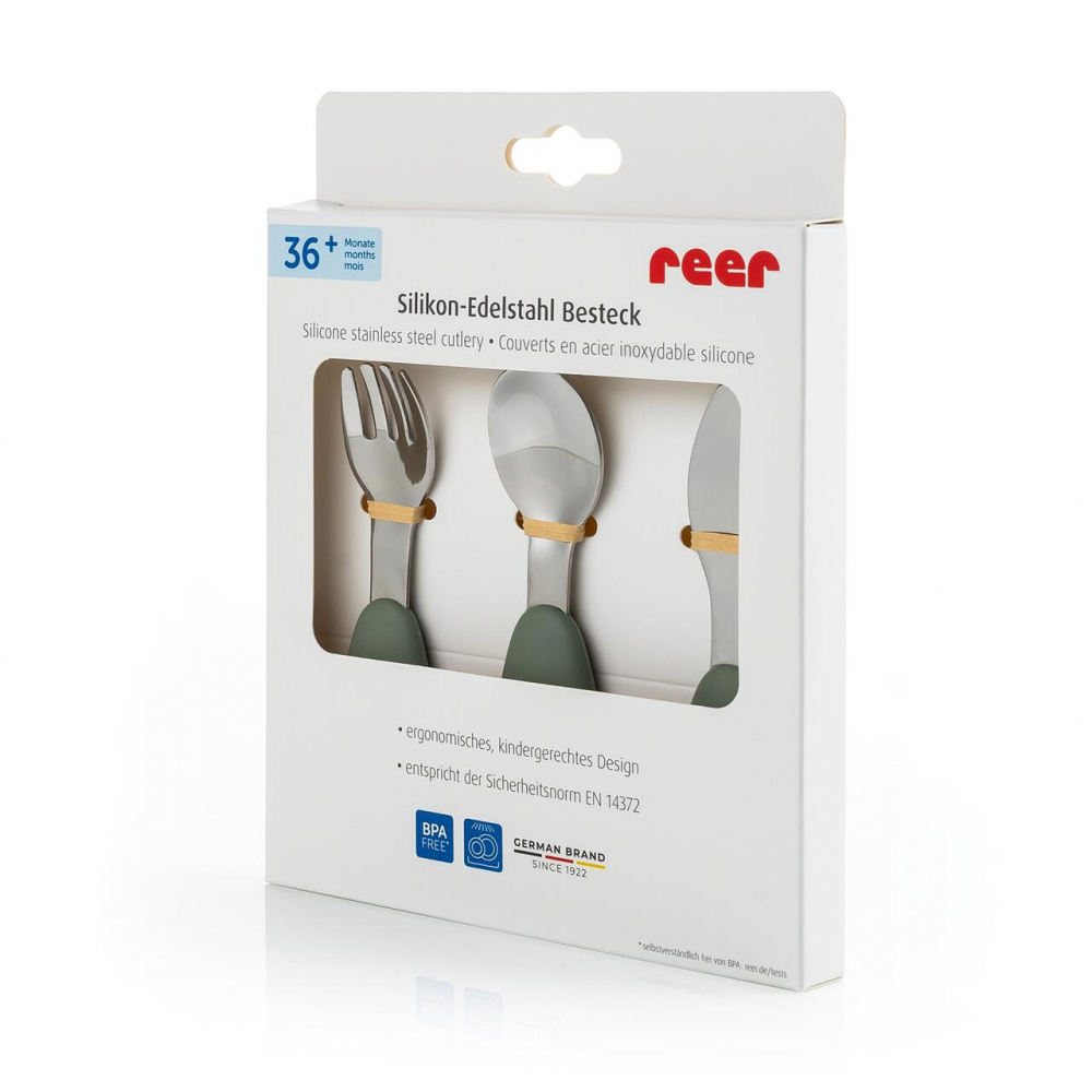 Set 3 tacamuri din otel inoxidabil Reer, manere din silicon, fara BPA, lavabile in masina de spalat vase