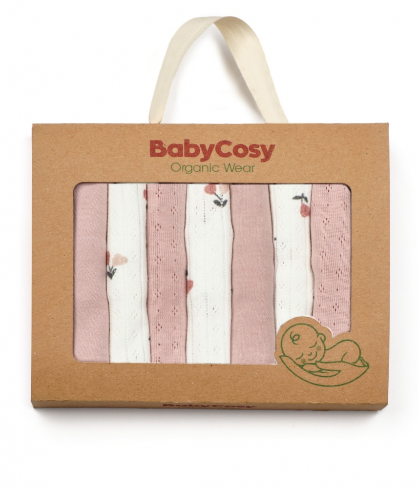 Set de 7 batistute din bumbac pentru bebelusi, BabyCosy, dimensiune 25 X 25 cm, roz - 2 | YEO