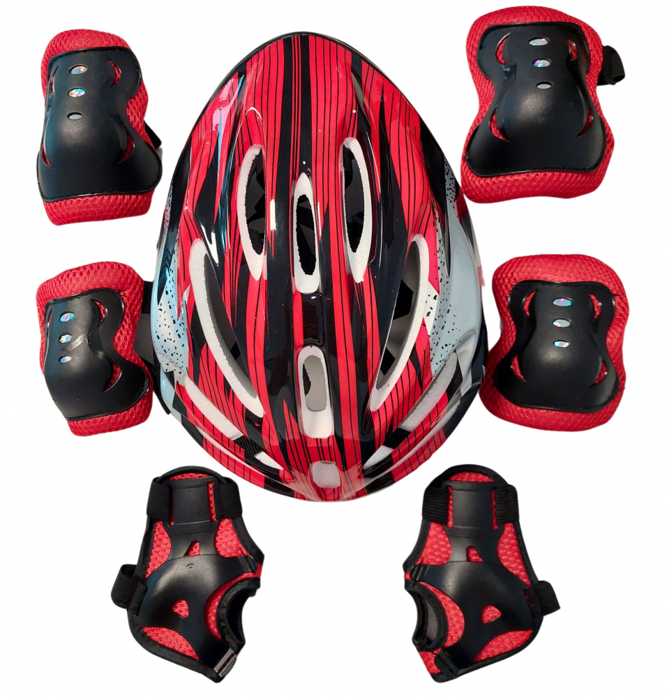 Set de protectie copii cu casca,genunchiere si cotiere Nichiduta Full Guard Set Red, material PVC+EPS