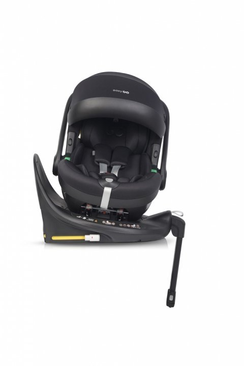 Set scoica auto si baza isofix rotativa EasyGo Buz Pro i-Size, omologat R129, cu tetiera reglabila in inaltime, copertina ajustabila, pentru copii intre 40-87 cm sau 0-13 kg, Ink