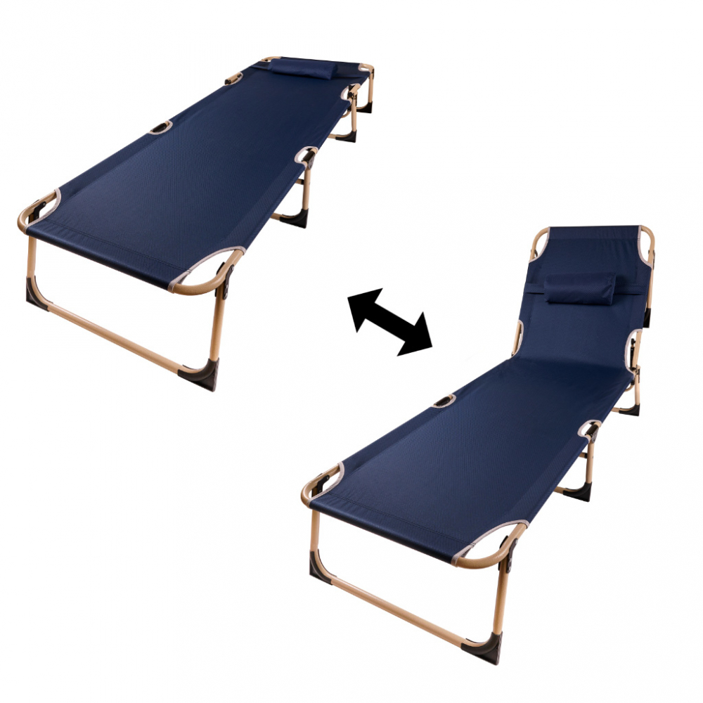 Sezlong pliabil, structura solida din otel, cu spatar reglabil pe 4 trepte si perna confortabila inclusa, dimensiune 193x66x23 cm, albastru marin - 1 | YEO