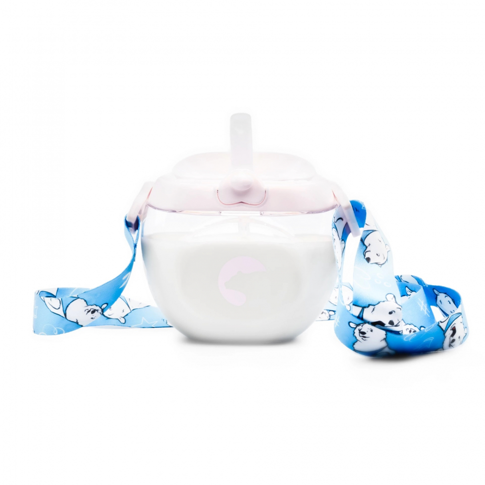 Sticluta de apa din tritan pentru copii, Kindnort Baer, sterilizabila, pai moale din silicon cu bila gravitationala, prevazuta cu snur reglabil, capacitate 300 ml, Pink - 2 | YEO