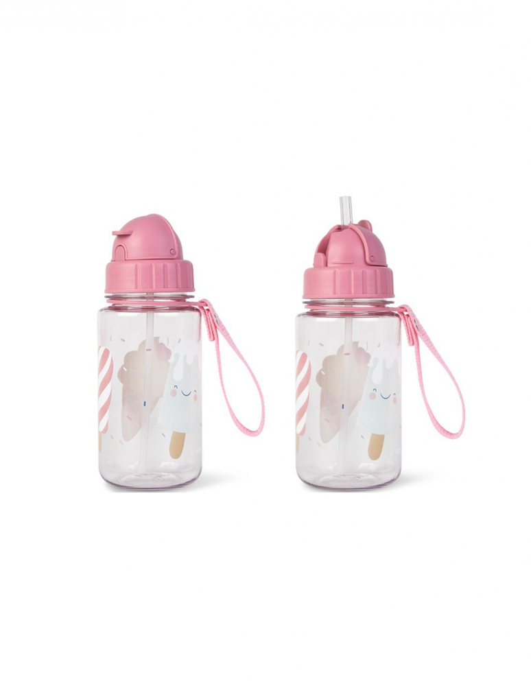 Sticla de apa pentru copii, cu pai, retractabila anti-picurare, transparenta, reutilizabila, din Tritan, Fara BPA, Bidon, Ice Cream 400 ml