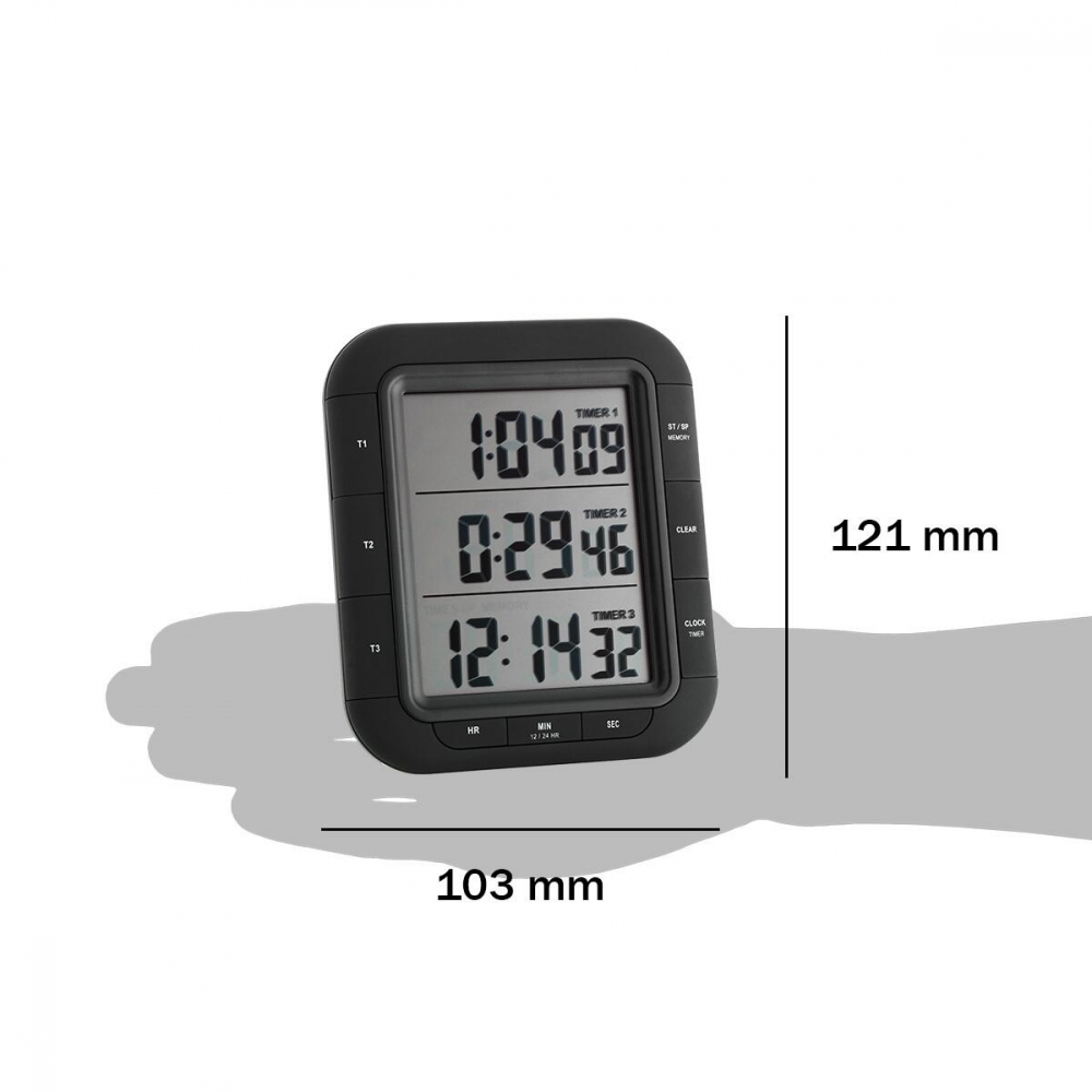 Timer si cronometru digital triplu, cu operare simultana, ceas, memorie, negru, TFA 38.2023 - 1 | YEO