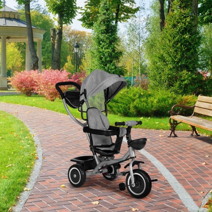Tricicleta pentru copii Ecotoys WQL-066-52 Gri 2 in 1 cu scaun rotativ 360, roti din spuma EVA, greutate admisa 25kg - 1 | YEO