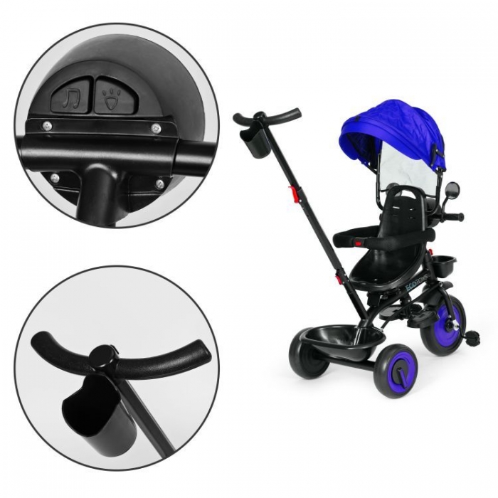 Tricicleta pentru copii Ecotoys WQL-066-51 Albastru 3 in 1 cu scaun rotativ 360, roti din spuma EVA - 2 | YEO