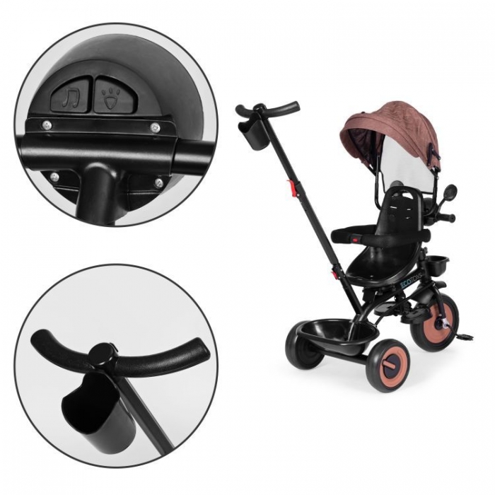 Tricicleta pentru copii Ecotoys WQL-066-51 Bej 3 in 1 cu scaun rotativ 360, roti din spuma EVA - 2 | YEO