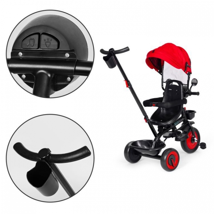Tricicleta pentru copii Ecotoys WQL-066-51 Rosu 3 in 1 cu scaun rotativ 360, roti din spuma EVA - 2 | YEO