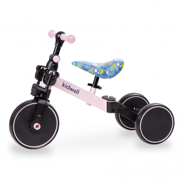 Tricicleta pentru copii Kidwell Pico Spring Flower, cu pedale, 3 in 1 , scaun reglabil pe inaltime, reglarea in 3 trepte a distantei dintre ghidon si copil, potrivita pentru inaltimea unui copil 90 - 124 cm