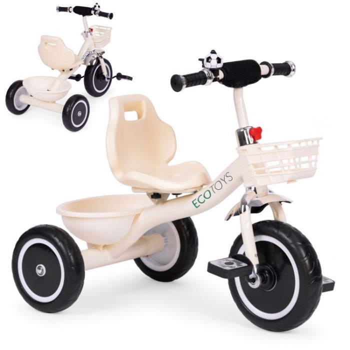 Tricicleta pentru copii Ecotoys WQL-1999 Bej, cu pedale, roti din spuma EVA, greutate admisa 25 kg