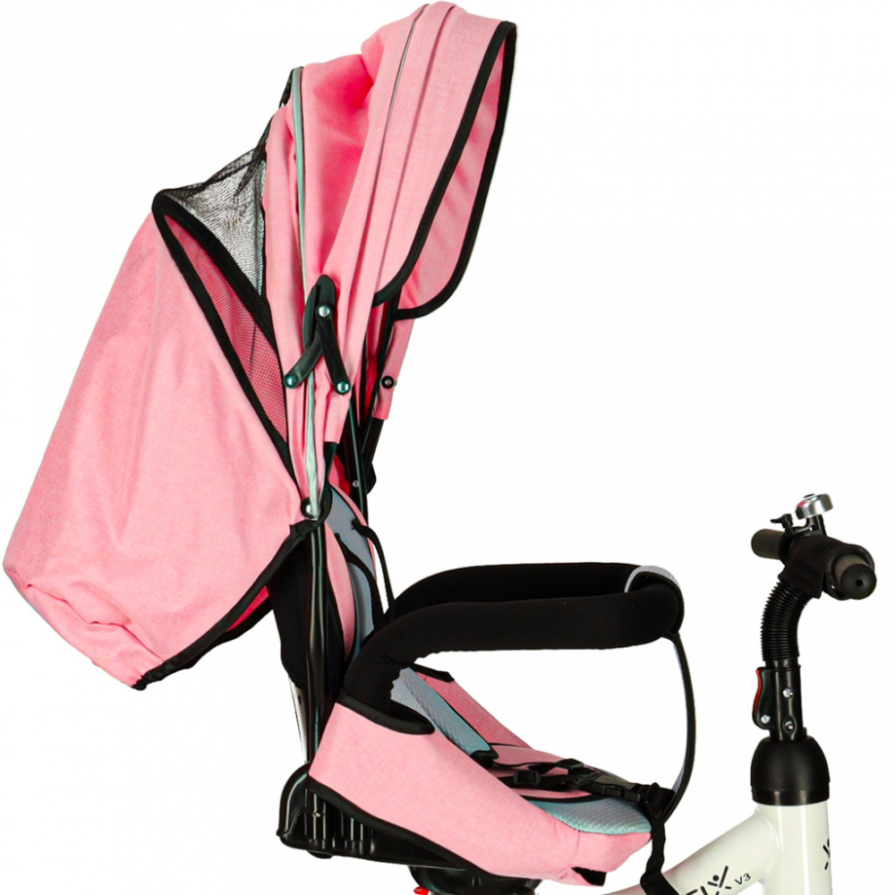 Tricicleta pentru copii Ikonka Trike Fix V3 Pink, cu scaun rotativ 360 si control parental, pozitie somn, suport picioare, amortizor spate, 2 seturi suport picioruse, Roti cauciuc EVA - 1 | YEO