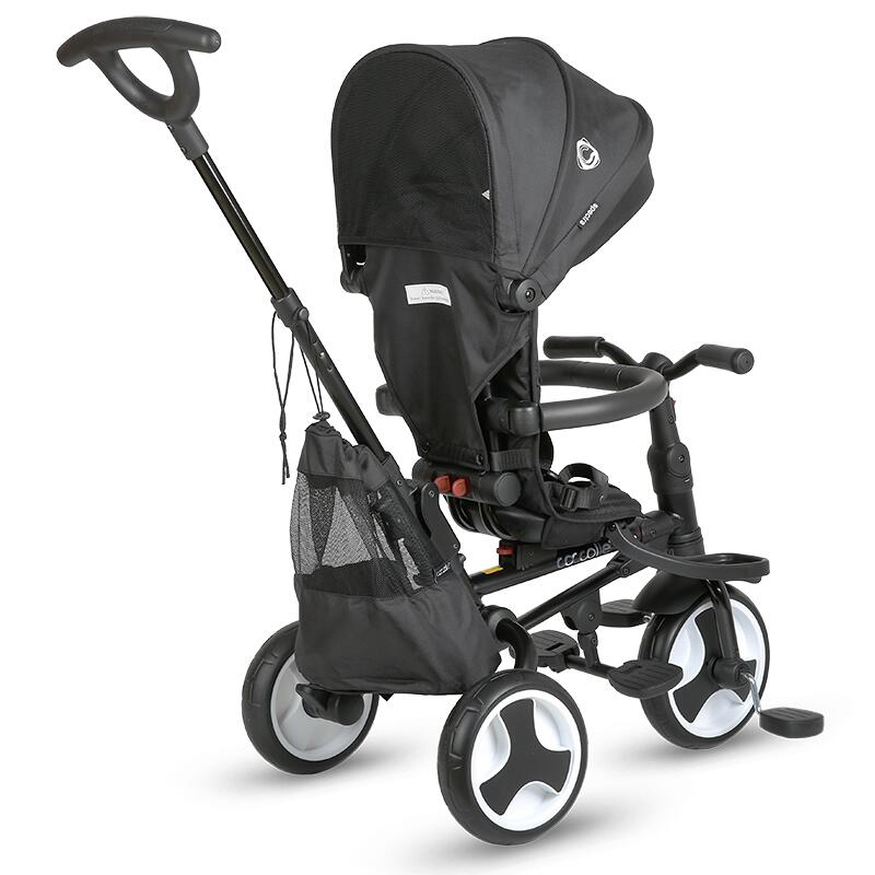 Tricicleta ultrapliabila Coccolle Spectra Plus Premium Line, Scaun reversibil, Copertina XXL, Cos accesorii, 2 seturi suport picioruse, Sistem roata libera, Roti cauciuc EVA, Jet Black