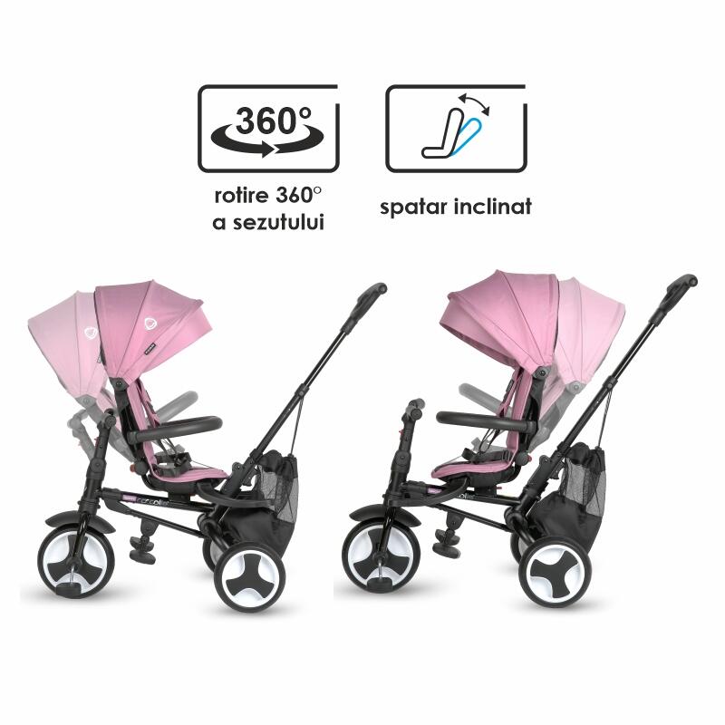 Tricicleta ultrapliabila Coccolle Spectra Plus Premium Line, Scaun reversibil, Copertina XXL, Cos accesorii, 2 seturi suport picioruse, Sistem roata libera, Roti cauciuc EVA, Orchid Violet - 1 | YEO