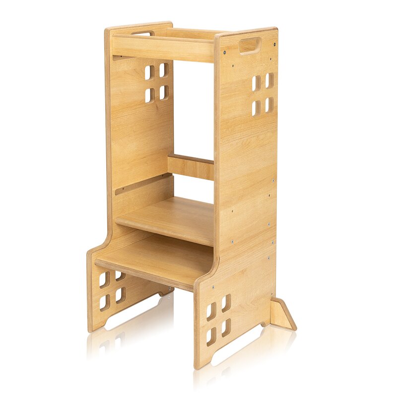 Turn de invatare Montessori Lionelo Cass Natur, functie de raft pentru carti, pana la 30 kg, 1-6 ani, din MDF si furnir, 3 trepte de inaltime