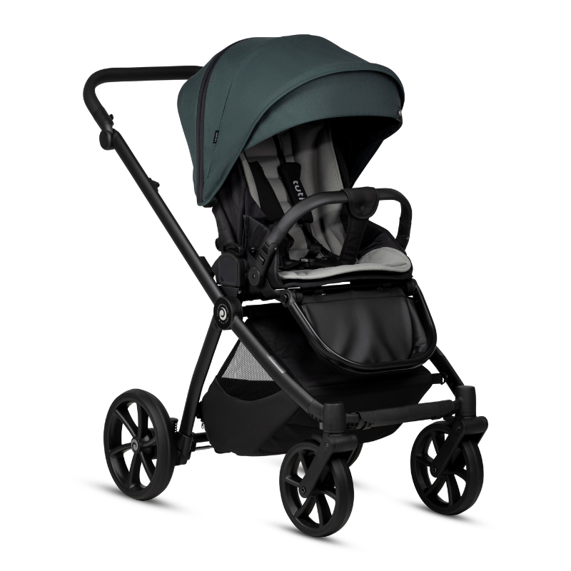 Carucior 2 in 1 Tutis Mio 3+ Pacific Green 240 din piele, sezut reversibil, amortizoare duble, maner reglabil, accesorii incluse