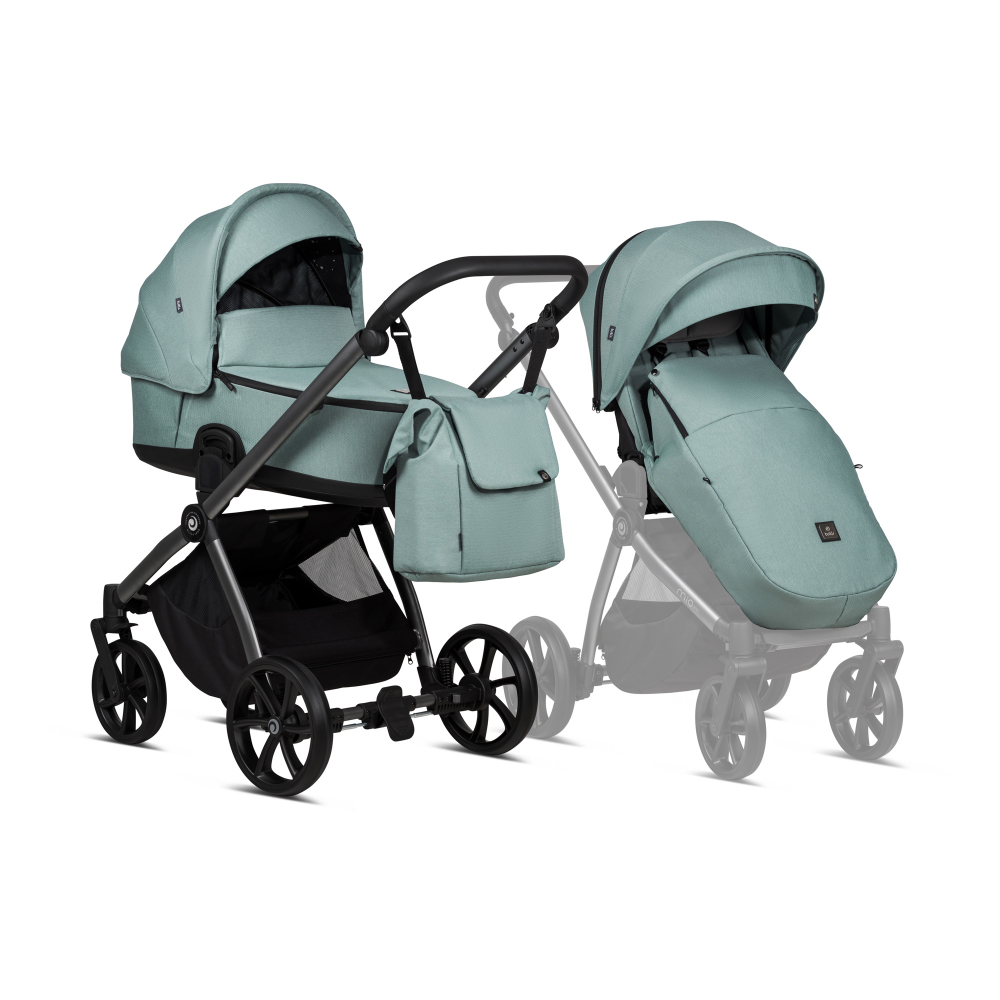 Carucior 2 in 1 Tutis Mio 3+ Turquoise 243 din piele, sezut reversibil, amortizoare duble, maner reglabil, accesorii incluse - 4