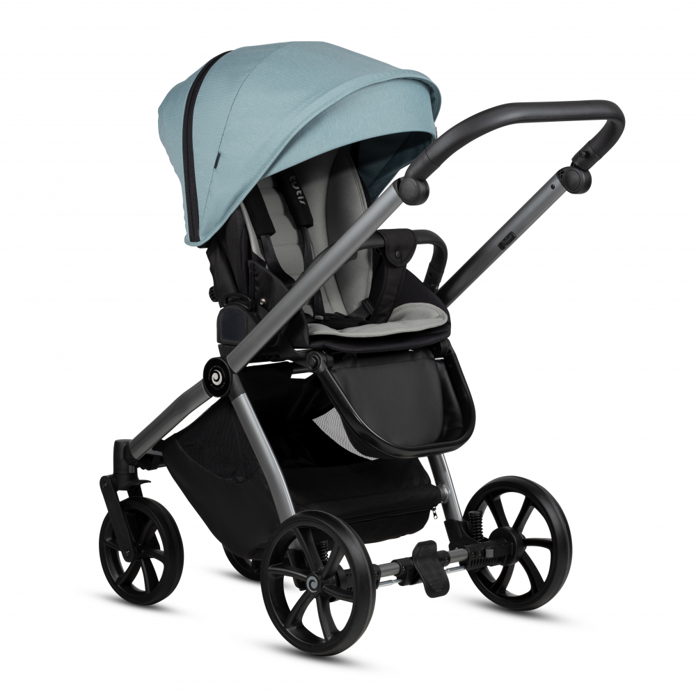 Carucior 2 in 1 Tutis Mio 3+ Turquoise 243 din piele, sezut reversibil, amortizoare duble, maner reglabil, accesorii incluse - 6