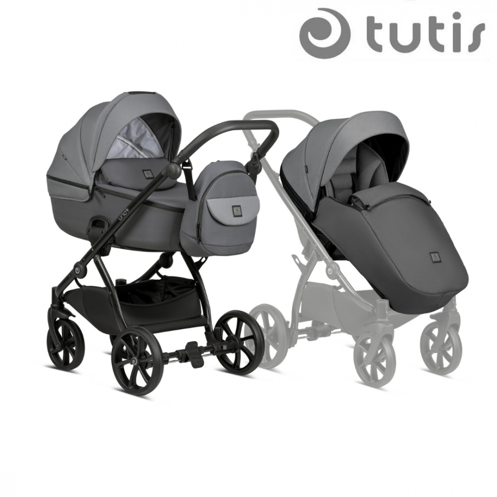 Carucior 2 in 1 Tutis Uno 5+ Grey 022 sezut reversibil, spatar reglabil, roti cu blocare, bara detasabila, accesorii incluse - 5