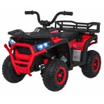 Atv electric pentru copii Robust Red, 4 motoare de 35W, baterie de 12V/7Ah, telecomanda 2.4G cu 3 viteze, roti spuma EVA, scaun piele ecologica, port USB, MP3, radio FM, Bluetooth, Lumini LED, pedala acceleratie