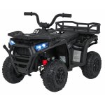Atv electric pentru copii Robust Black, 4 motoare de 35W, baterie de 12V/7Ah, telecomanda 2.4G cu 3 viteze, roti spuma EVA, scaun piele ecologica, port USB, MP3, radio FM, Bluetooth, Lumini LED, pedala acceleratie