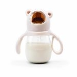 Biberon cu tetina anti-colici, debit variabil, Kidnort Jordbaer Pink, 240ml, de la 6 luni, echipat cu Pai cu bila gravitationala si maner ergonomic detasabil